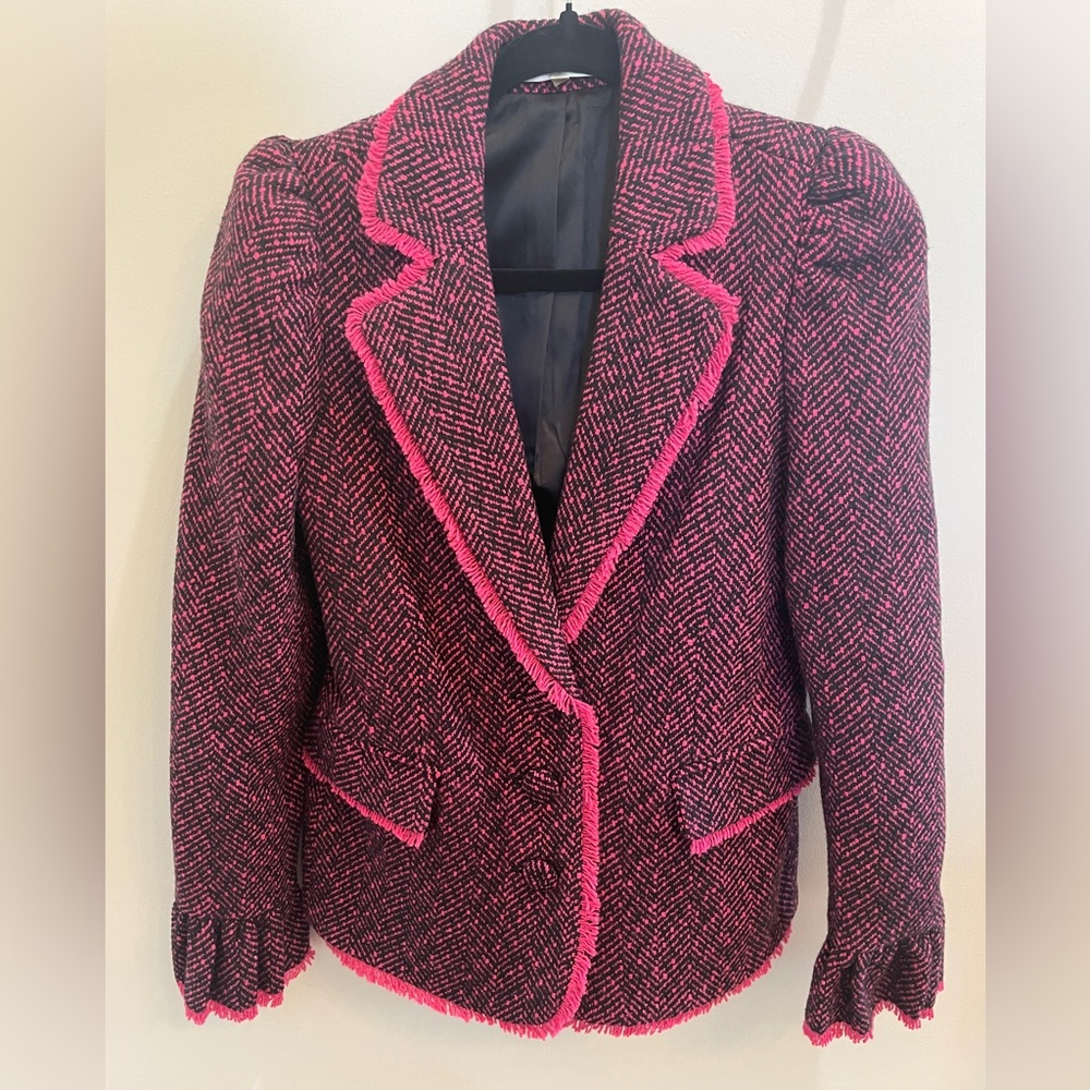 LoveShackFancy Boisen Berry Pink and Black tweed Yoland Blazer size 2